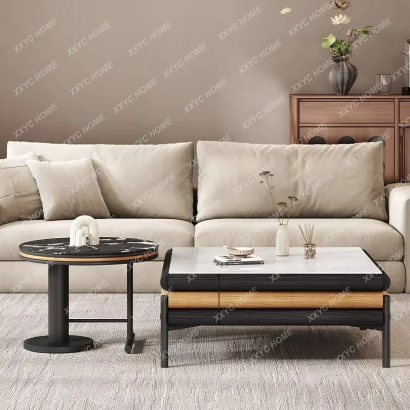 XXModern Minimalist Tech Stone Coffee Table Square Living Room Furniture Color Block Storage Tea Table for Small Space
