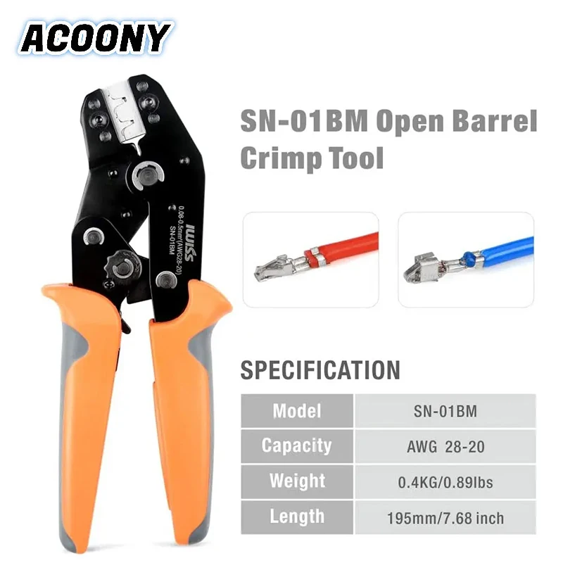 SN-01BM XH2.0//2.54/3.96mm Dupont D-Sub Terminals JST Pin Crimper Wire Crimping Tools for Crimp Plier for AWG 28-20（0.08-0.5mm²)