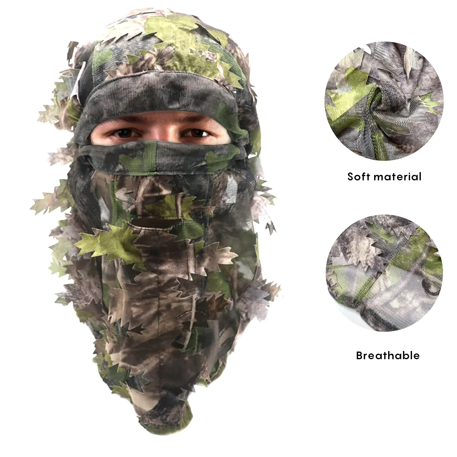 3D Leafy Ghillie Camouflage Hat & Full Face Mask - Ultra-Stealth Hunting Gear for Turkey Season - Perfect Halloween Accessory
