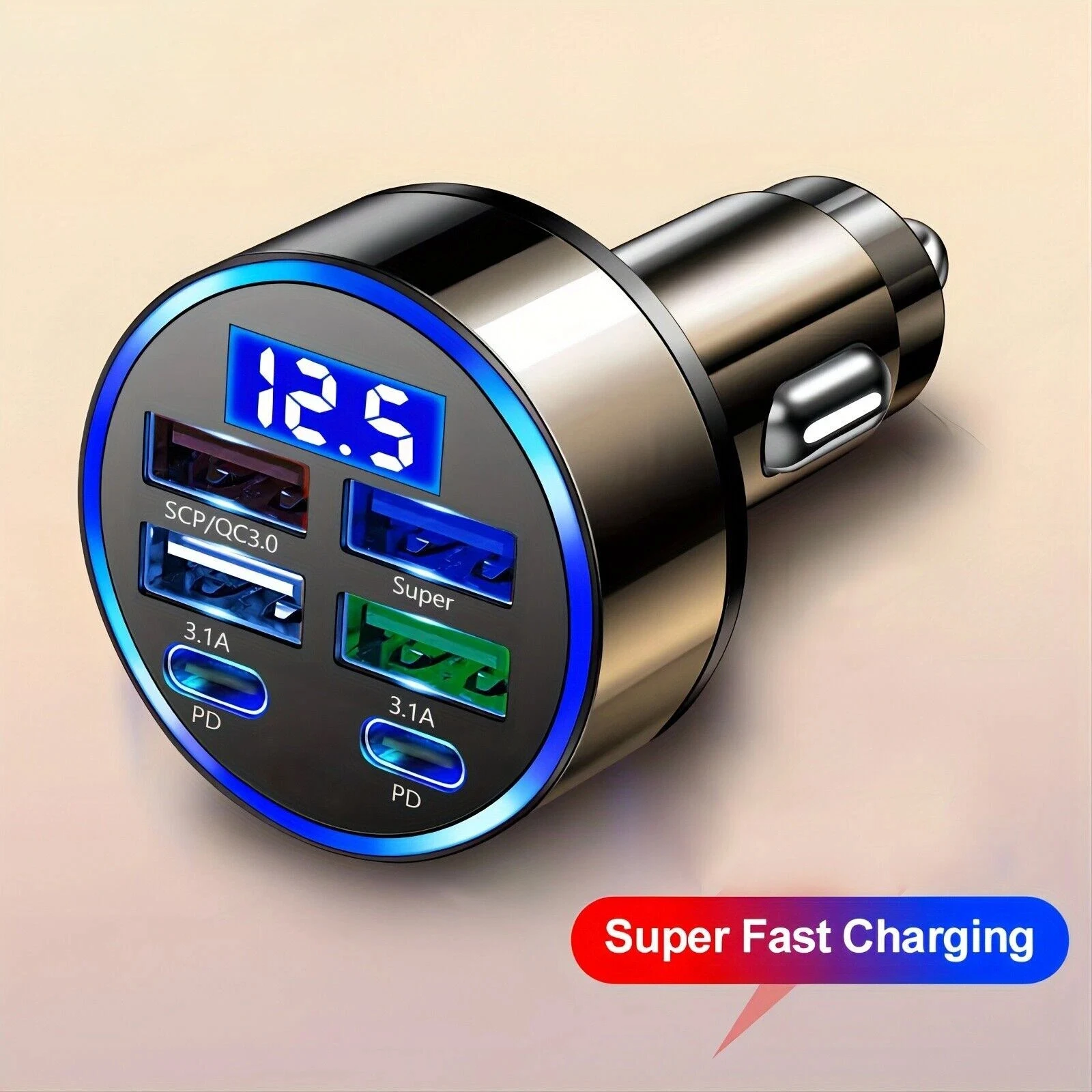 

100W Car Charger With QC3.0 Fast Charging 6 Ports Multi-Functional Car Adapter With Voltage Car Phone Charger For iPhone 17 16 P