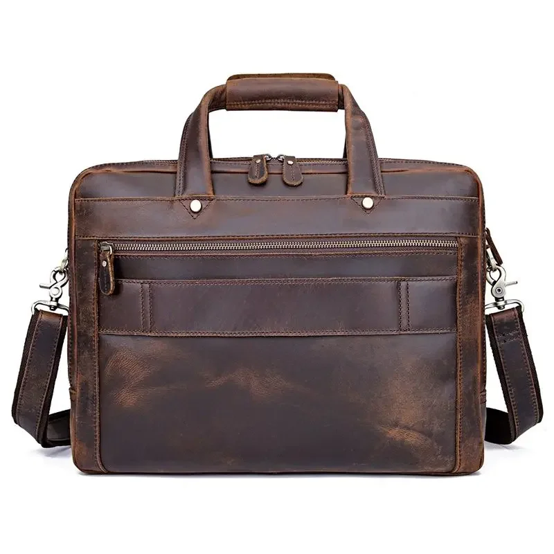 Vintage A4 bruin echt Crazy Horse lederen Executive herenaktentas met YKK rits Messenger Bags 15,6'' laptop portfolio