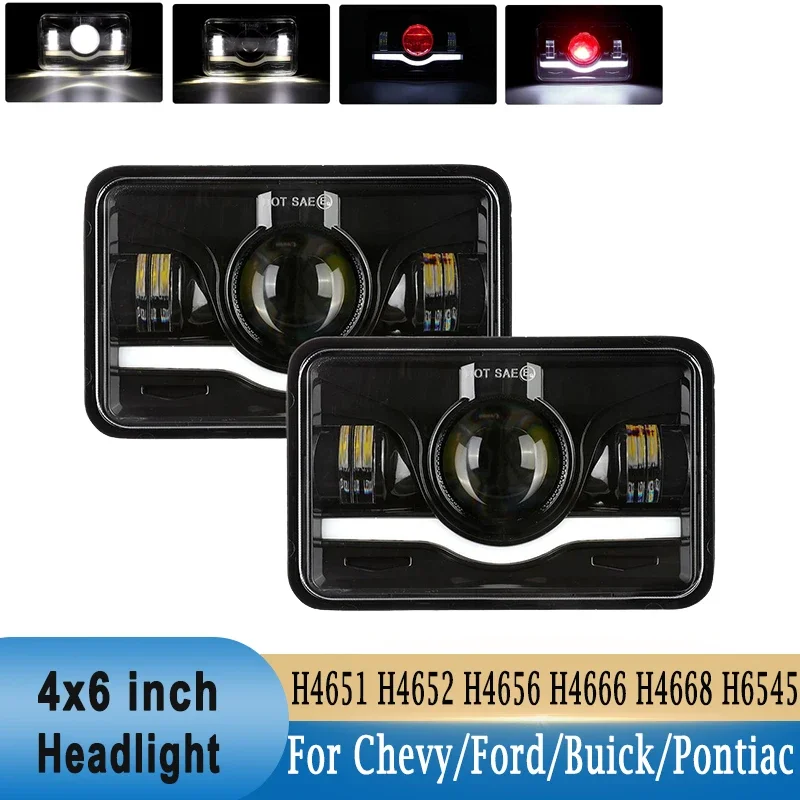 4X6 LED Headlights Daytime Running Light Hi-Lo Beam Replace for H4651 H4652 H4656 H4666 H4668 H6545 Truck Offroad Tractor