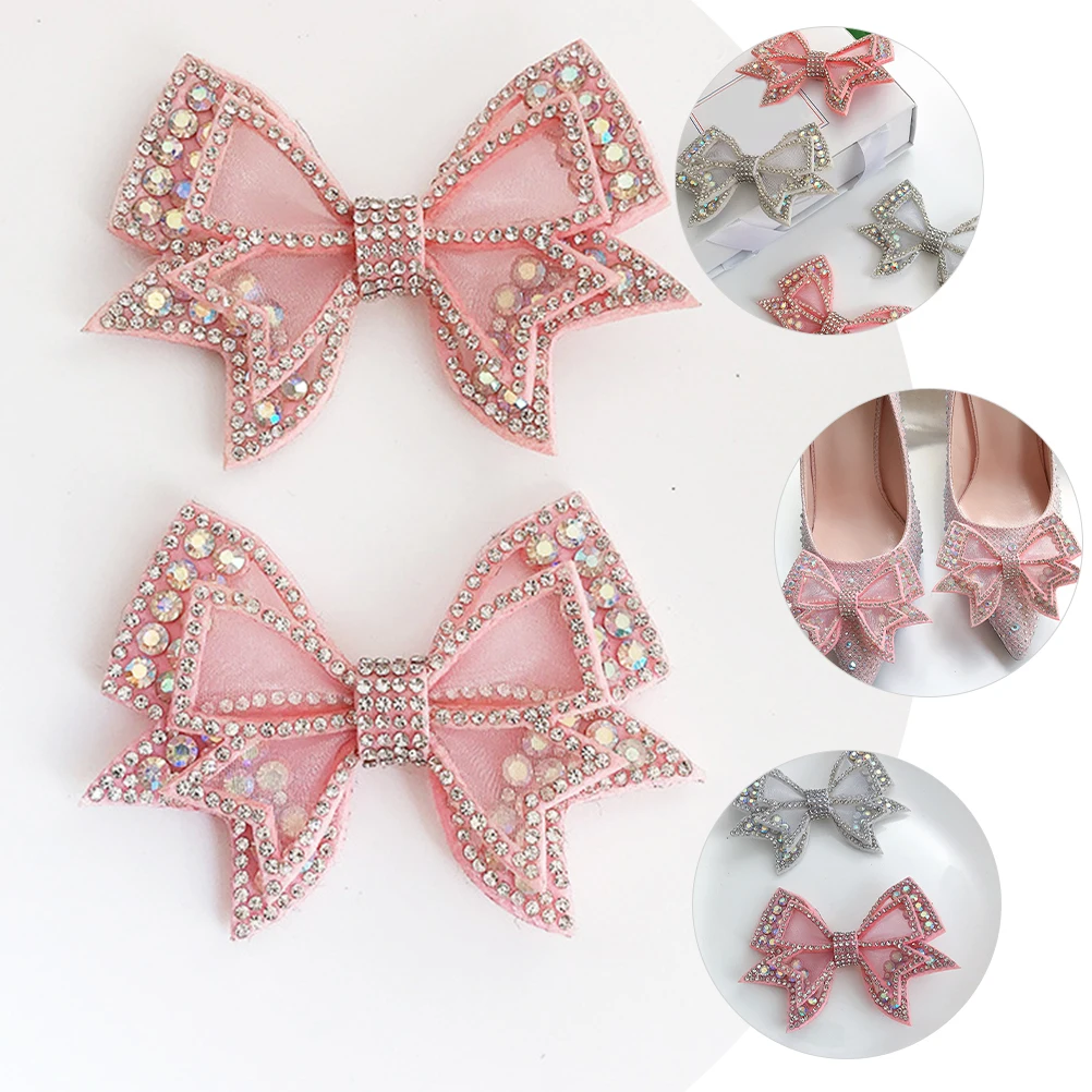 

1 Pair Pink DIY Bowknot Shoe Charms Rhinestone Decorations Women Kids Shoes Accessories Fashion Clothes Hat