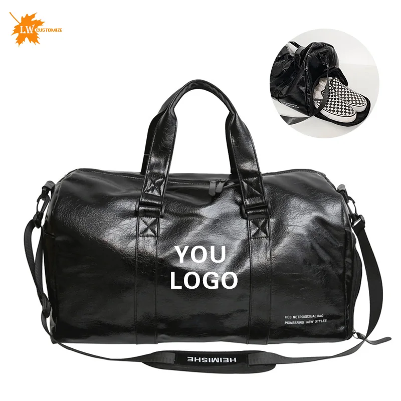 Customized PU Travel Bag Yoga Fitness Bag Large Capacity Short Trip Waterproof Training Bag Printing LOGO NAME