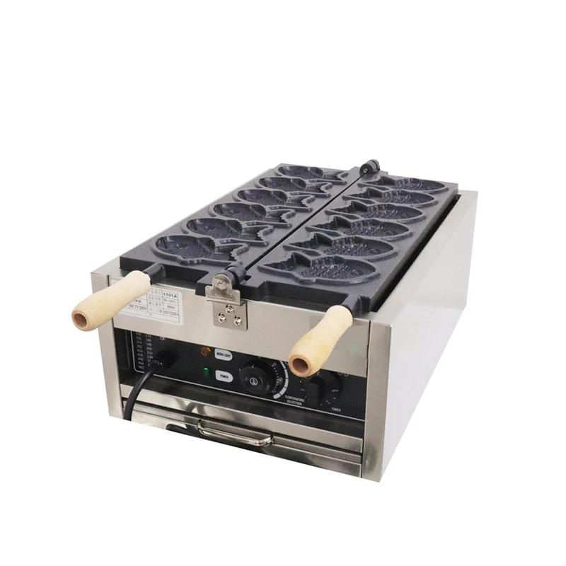 Commercial 6 PCS Taiyaki Machine Fish Shape Mini Taiyaki Making Machine 220V/110V Non Stick Fish Cone Waffle Maker