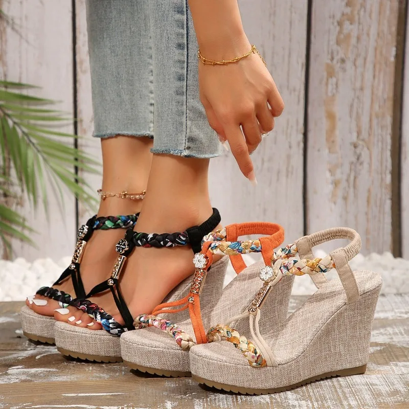 

Women's Sandals Wedges Sandals 2026 Summer Designer Shoes for Women Plus Size Outdoor Beach Sandals Weave Platform Casual Shoes