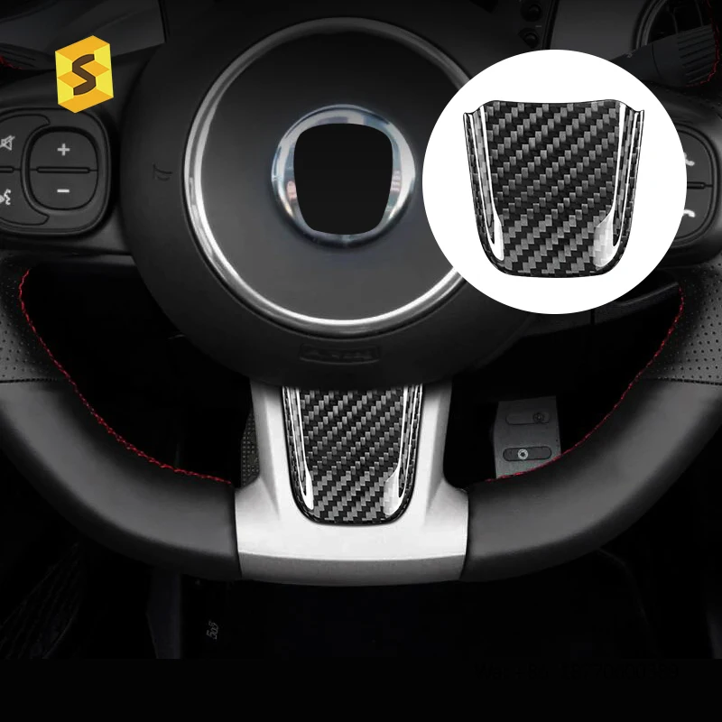 Shasha Carbon  Fiber Steering Wheel Chin Patch Interior Accessories Decoration for Fiat 500 Abarth