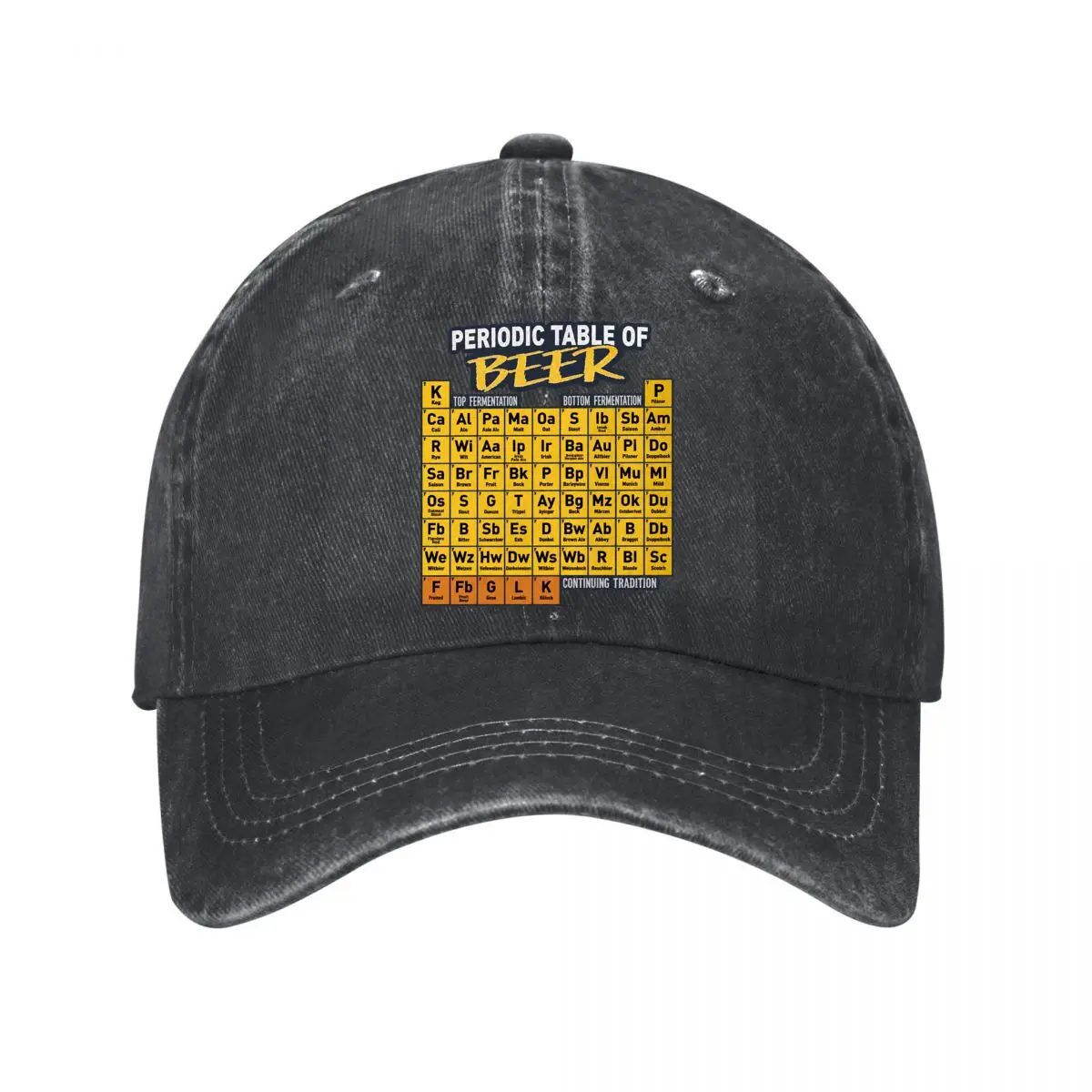 Periodic Table Of Beer Fermentation Science Chart Washed Baseball Cap Outdoor Hat