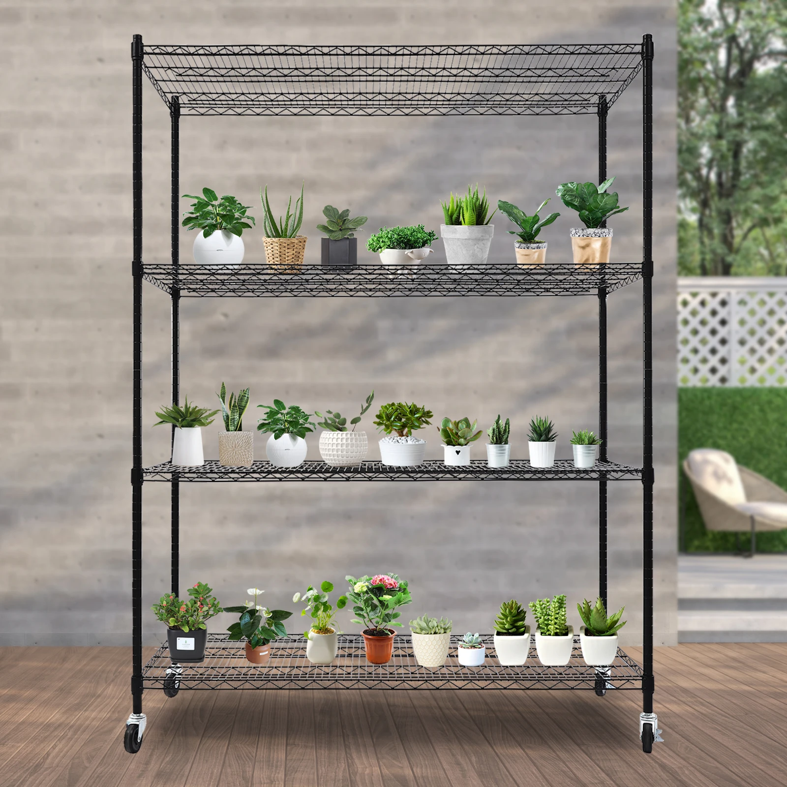 

59.94*140.21*191.26cm Adjustable Wire Shelving with Wheels, 4-Tier Storage Shelf, Adjustable Storage Rack