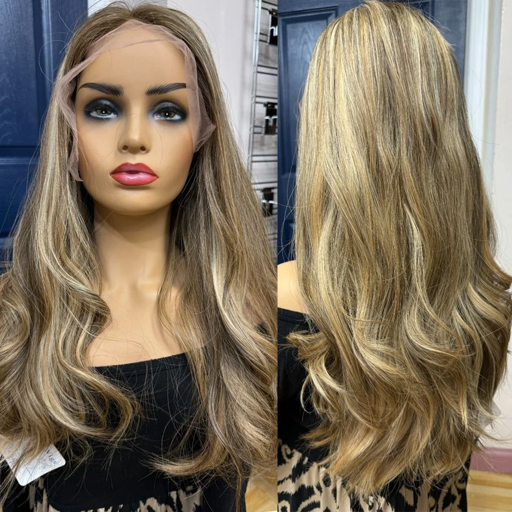 Customized Wig Blonde Highlights Caramel Brown Root Full Lace Wig 100% Virgin Human Hair HD Multi-Parting 13x6” Lace Front Wig