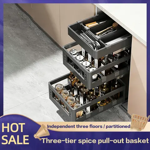 Aluminum Alloy Narrow Frame Small Size 2 Tier Drawer Spice Rack Built In Kitchen Cabinet Slide Out Organizer Space Saving