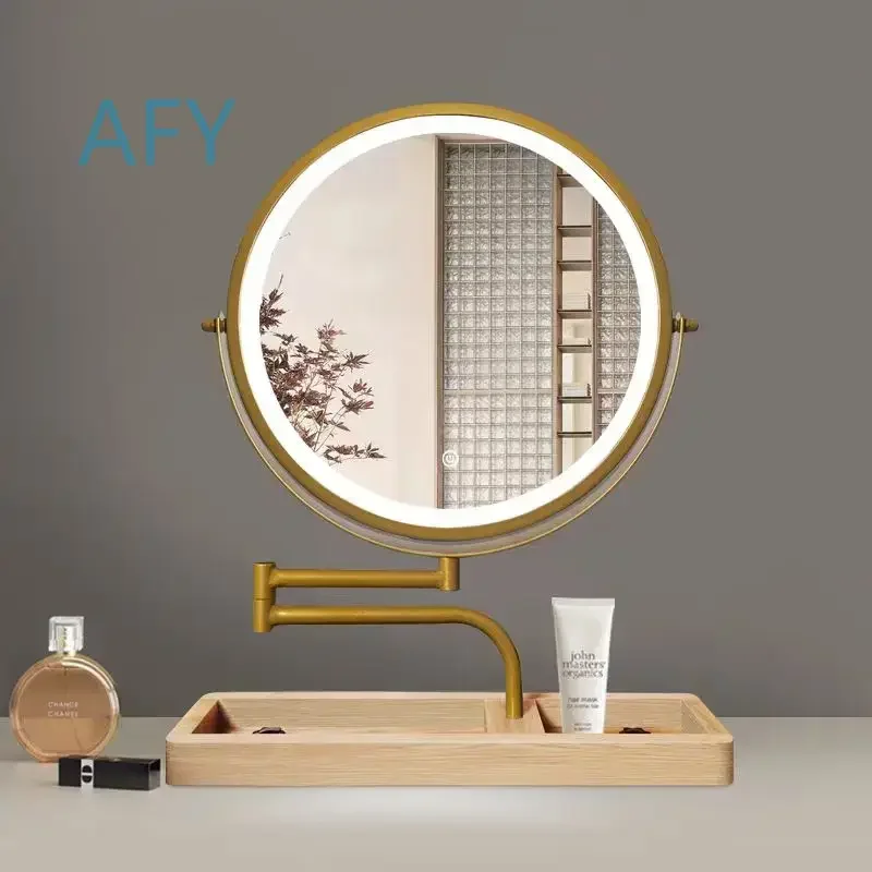 Nordic Reversible Stretch LED Vanity Mirror for Smart 360 Rotating Tabletop Round Dresser with Lights | Makeup Mirror |