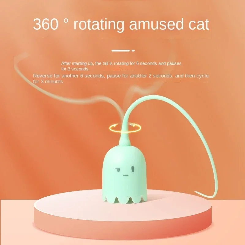 Interactive Cat Toys USB Electric Intelligent Rolling Ball Toy Cats Pet Silicone Automatic Rotate Mouse Tail Kitten Teaser Stick