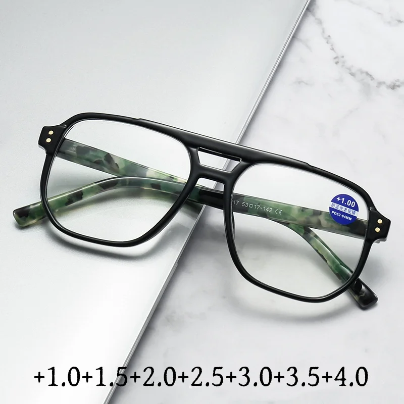 

Blue Light Simple Reading Glasses Fashion Double Beam Presbyopia Eyewear Ultra Light High Definition Far Sight Eyewear To +4.0