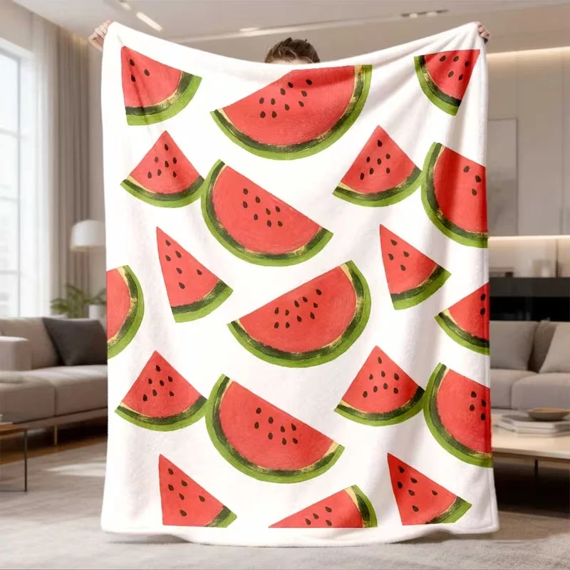 Manta de franela con Blanket de rodajas de sandía, suave, con diseño de frutas frescas, para siesta de verano, sofá, cama