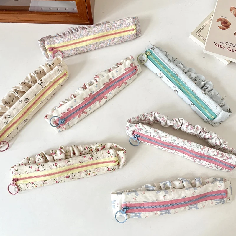 Cream Floral High Value Large Capacity Pencil Bag Student Stationery Storage Bag Student Class Pencil Case