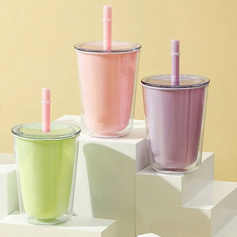 

Practical Large Capacity Double-layer Straw Cup Leakproof Sealed Drinking Bottle Anti Fall Plastic Water Bottle Summer