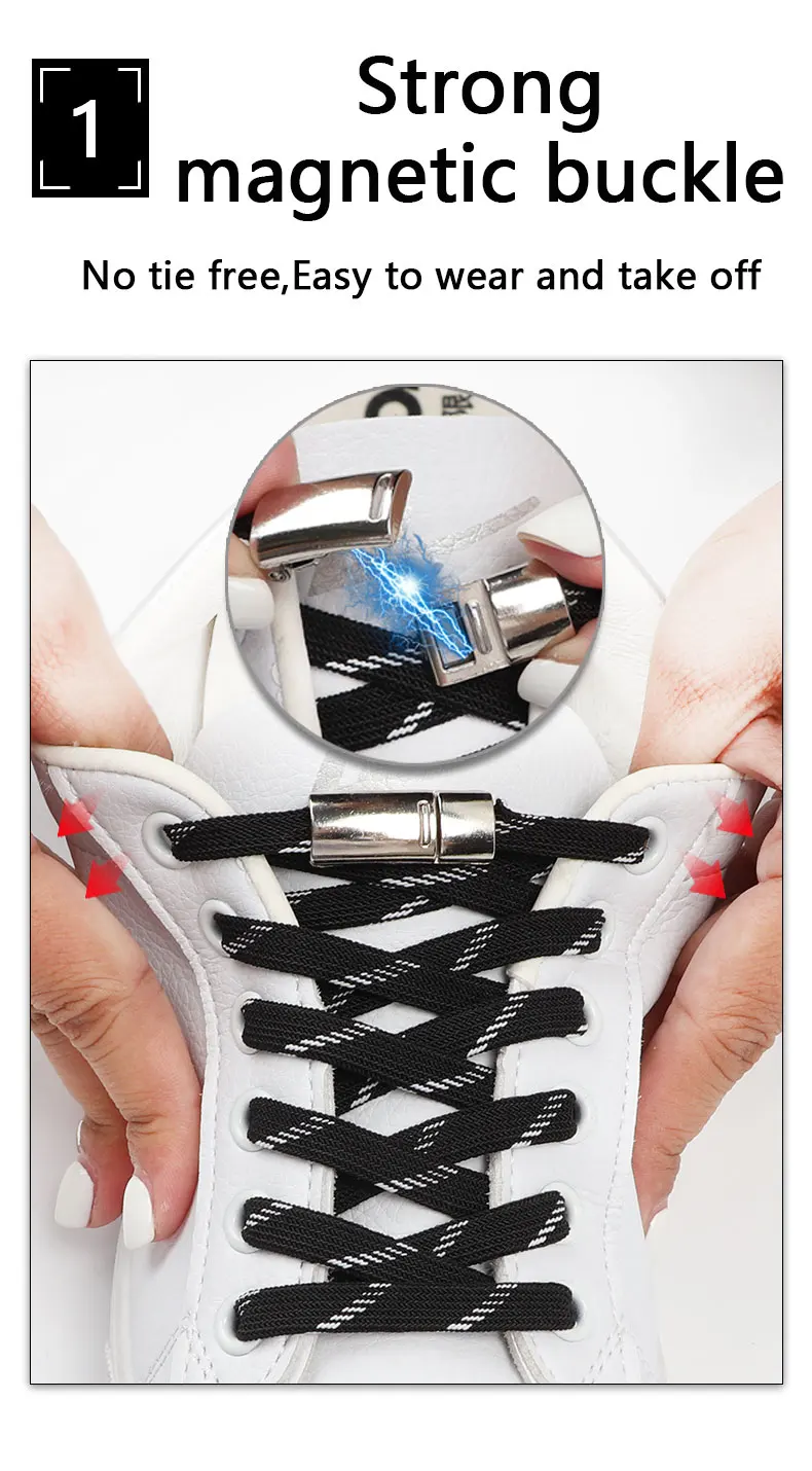 Elastische Schnürsenkel für Turnschuhe, magnetische Schnürsenkel ohne Bänder, 8 mm, verbreitert, flach, sicher, schnell, faule Schuhe, Spitze, Unisex, 1 Paar – Detail 3