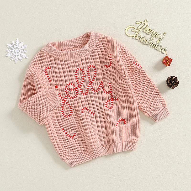 0-3 Years Toddler Christmas Sweater Letter Embroidery Warm Knitted Long Sleeve Pullover Infant Casual Knitwear for Fall Winter image 4