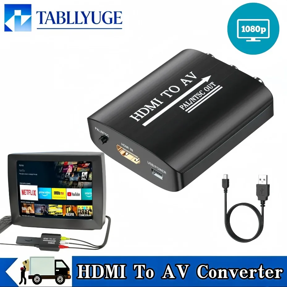 HD 1080P RCA to HDMI Converter AV to HDMI Adapter with USB Cable Gaming Accessories for PS2 PS3 Xbox One WII N64 Game Console