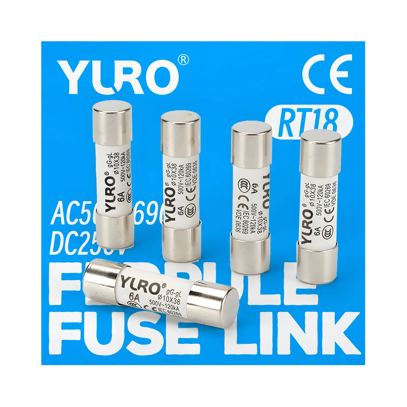 YURO RT18-32 Ceramic Fuse Link 10x38mm AC500-690V DC250V For Industrial Circuit Protection