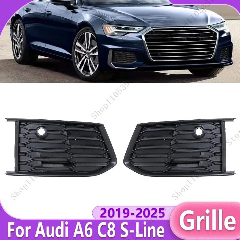 Car Front Bumper Fog Light Cover Grille Fog Lamp Frame Bezel Cover For Audi A6 C8 S-Line 2019 2020-2025 4K0807151A 4K0807152A