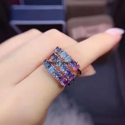 Natural Gemstone Row Ring with Tanzanite and Topaz 3*4mm with 925 Silver Rings for Women