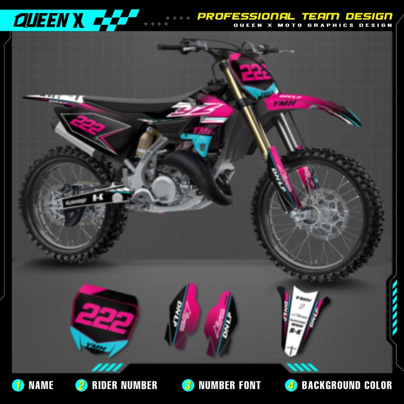 Queen X MOTOR  Custom Team Graphics Backgrounds Decals For 3M Stickers Kit For YAMAHA 2022 2023 2024 YZ125-250  020