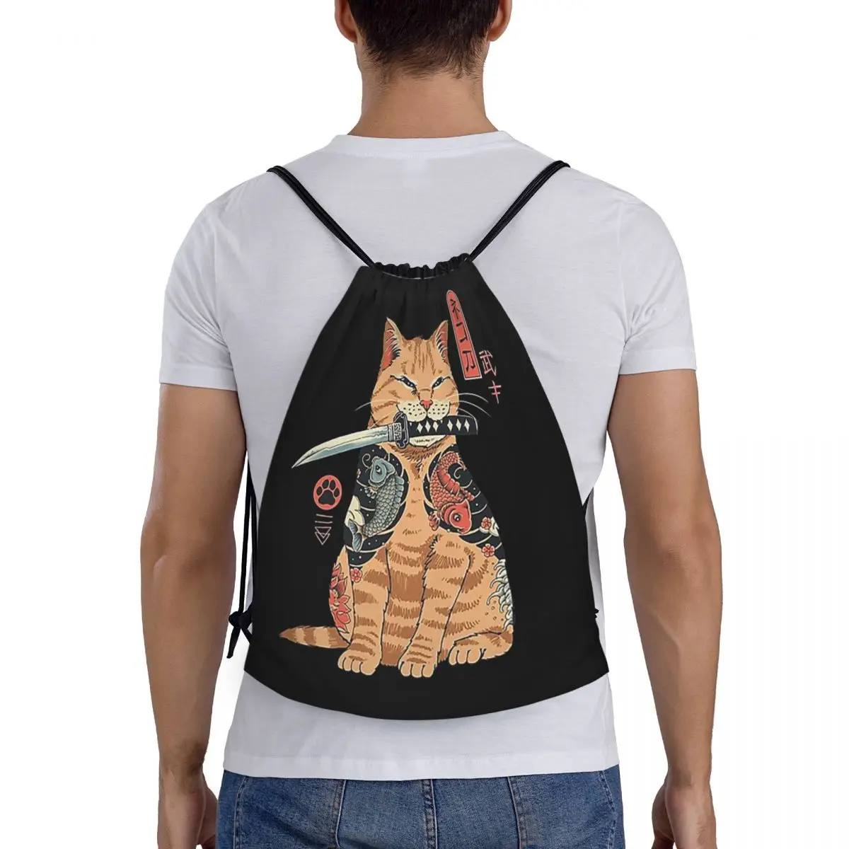 

Catana Cats Retro Samurai Yakuza Holder Backpacks Multi-function Drawstring Bags Sports Bag Book Bags For Travel Students