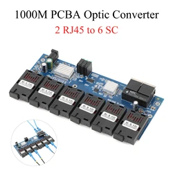 PCBA Board 1000M/100M Fiber Media Converter 2 RJ45 to 6 SC 3A+3B Ports 1.25G Connector 1310nm/1550nm 20KM Ethernet Switch