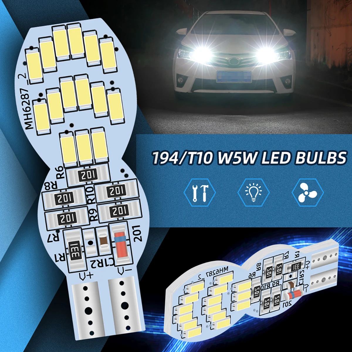 

100PCS T10 W5W Car LED Bulbs 194 Canbus Car Interior Light 12V-24V Super Bright License Plate Lamp Indicator Light 30SMD