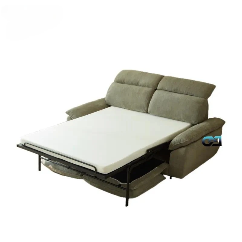 Modern chenille fabric sofa bed metal frame square design filling folding sofa suitable for small living room hotel use