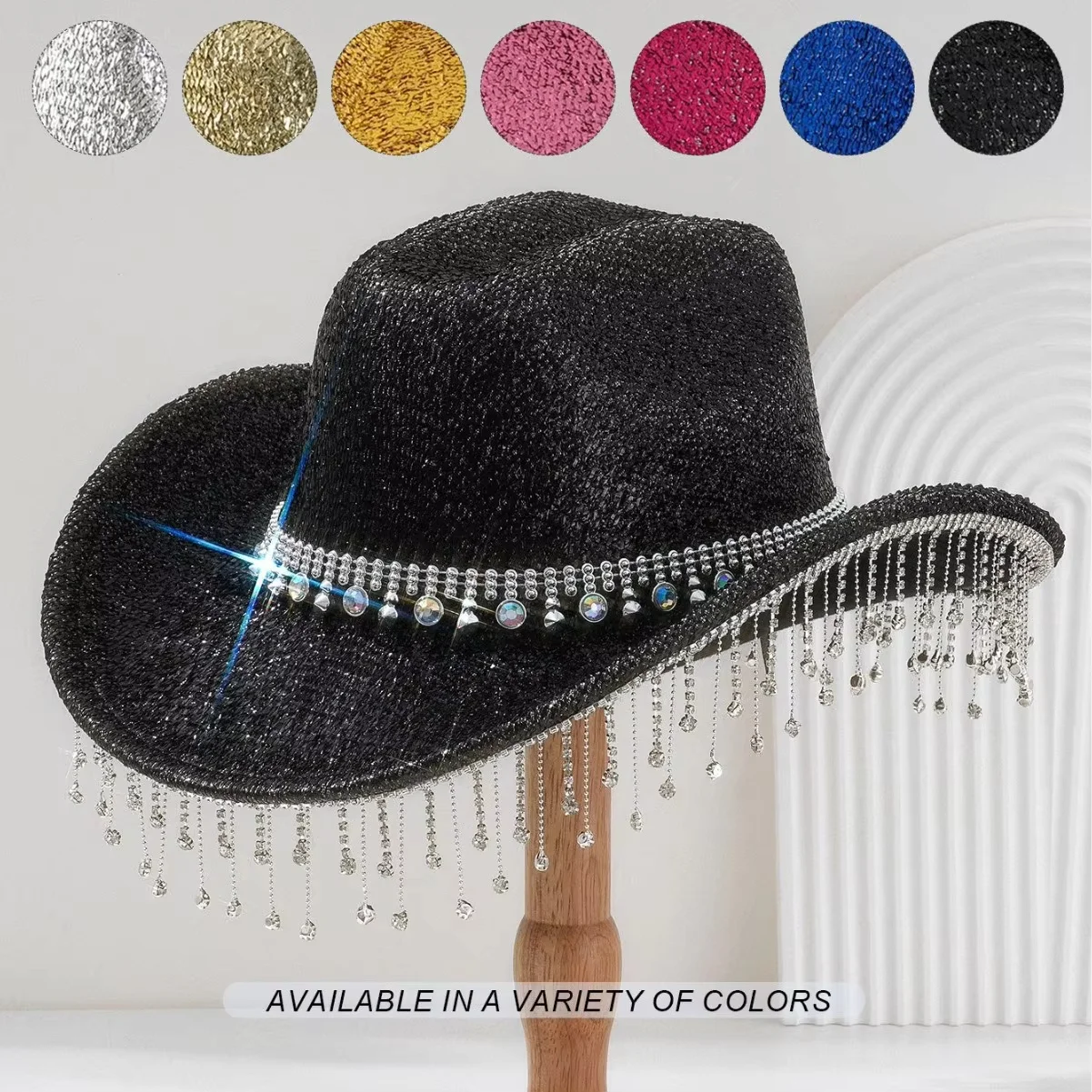 

Rhinestone Cowboy Hat Luxury Top Hat for Women Men Party Festival Accessories Country Music Concert Cowgirl Headwear
