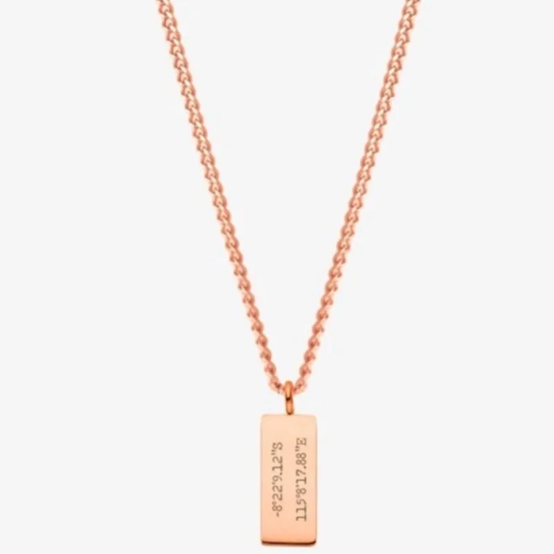 Stainless steel long engraved necklace, family name coordinates, simple accessories, manufacturer wholesale