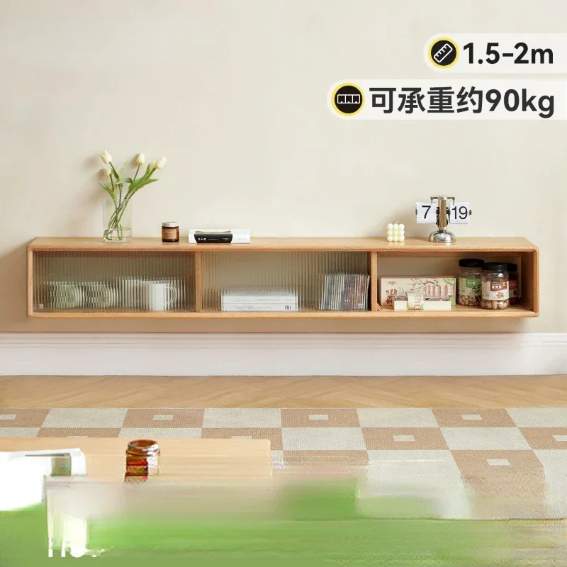 

Solid Wood TV Cabinet Modern Minimalist Oak Wall-Mounted Storage Cabinet Living Room Home Hanging Storage Wall Cupboard