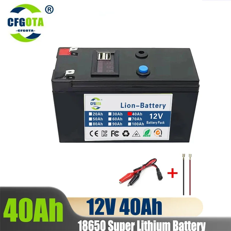 

New 12V 40Ah lithium ion Rechargeable Battery Charger Deep Cycle Battery Pack For Kid Scooters with Built-in BMS Power display