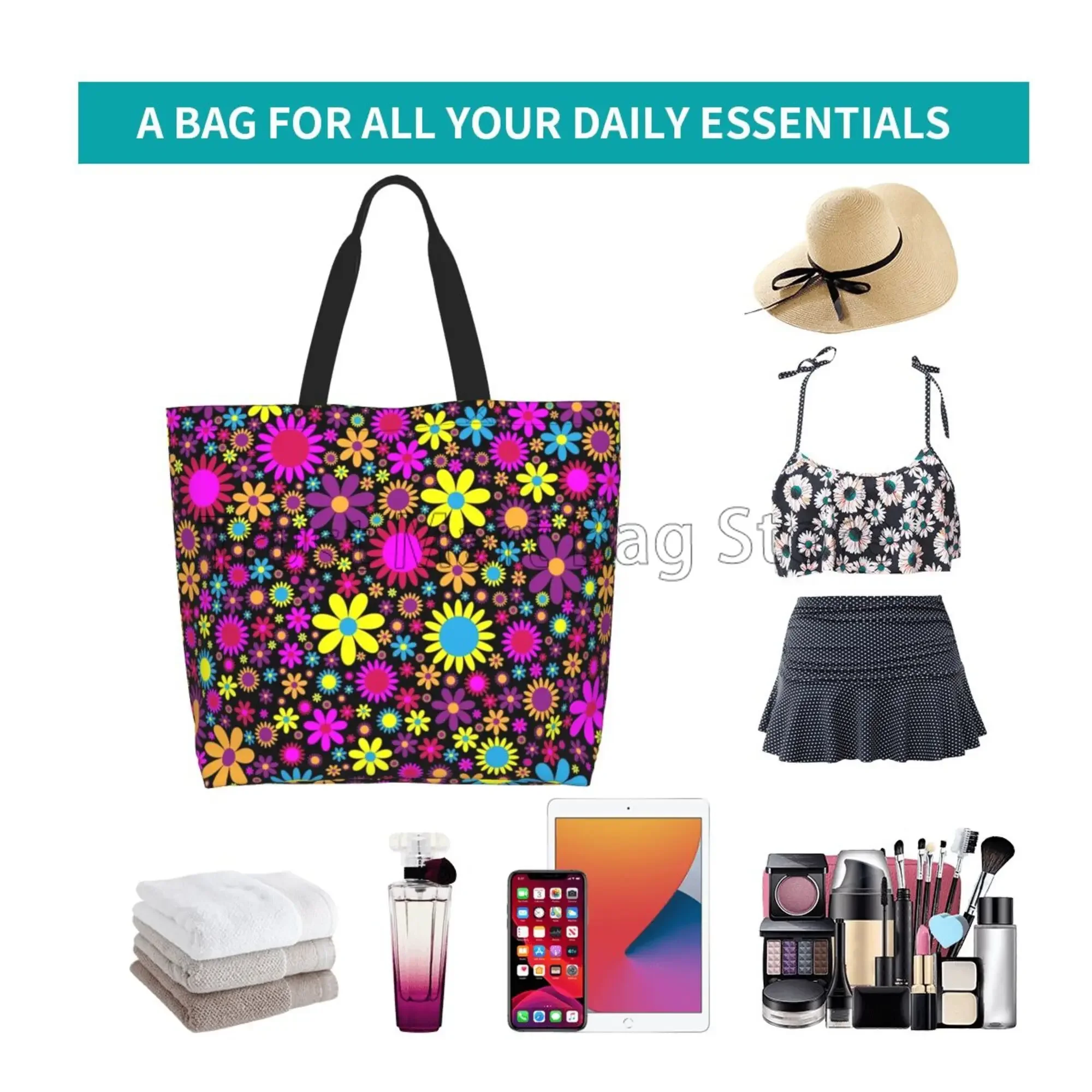 الهبي زهرة كبيرة قماش حمل حقيبة المرأة قابلة لإعادة الاستخدام حقيبة كتف عادية حقيبة يد متعددة الأغراض التسوق السفر حقيبة بقالة