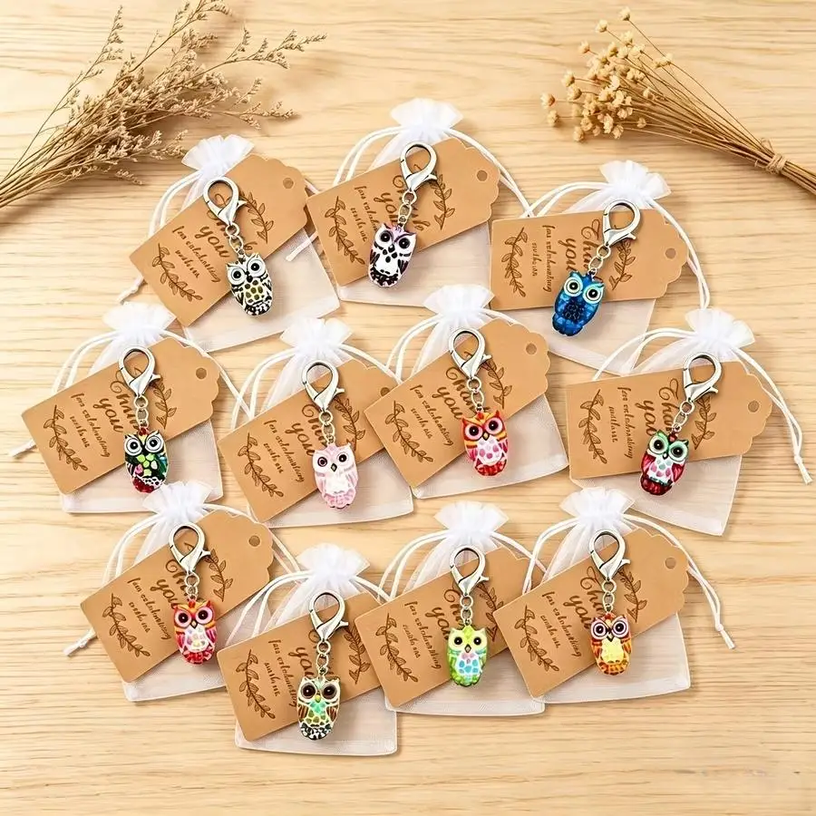 1/5/10/20/50/100pcs Set of 36 Owl-Colored Keychains, Includes 12/12 Lucky Holiday Greeting Cards/12 Gift Bags Suitable for Decor