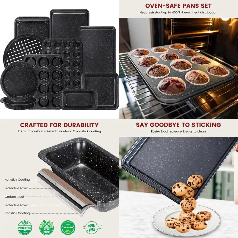 

10-piece baking pans set, bakeware sets nonstick, baking set for oven cooking, stackable carbon steel set include cookie sheets,