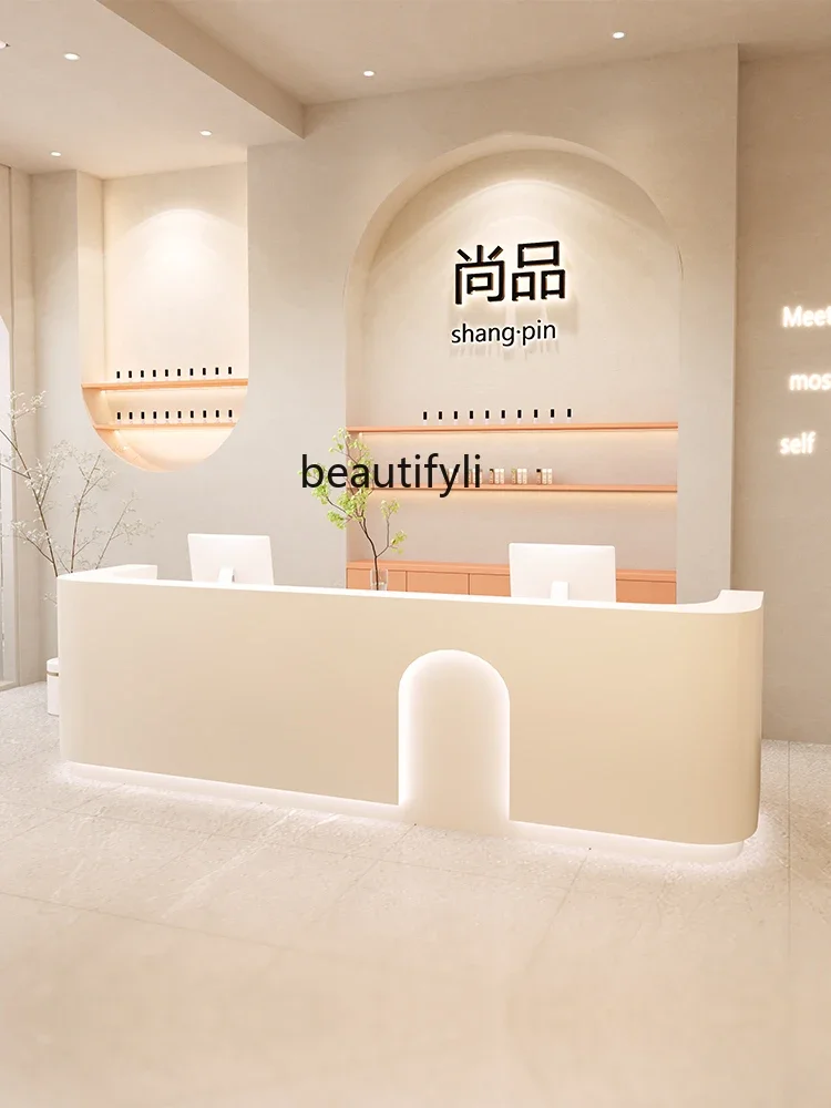 Paint Beauty Salon Company Front Desk Reception Counter Bar Counter Cashier Medical Beauty Salon Light Luxury