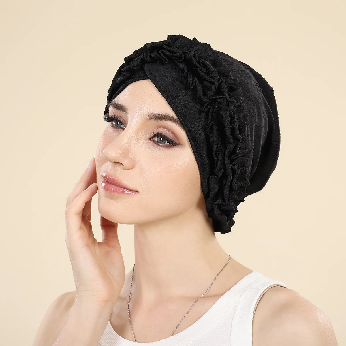 Gekruiste voorhoofd bloemen hijab cap effen kleur Indiase hoed moslim mode hoofd wrap vrouwen tulband bandana motorkap