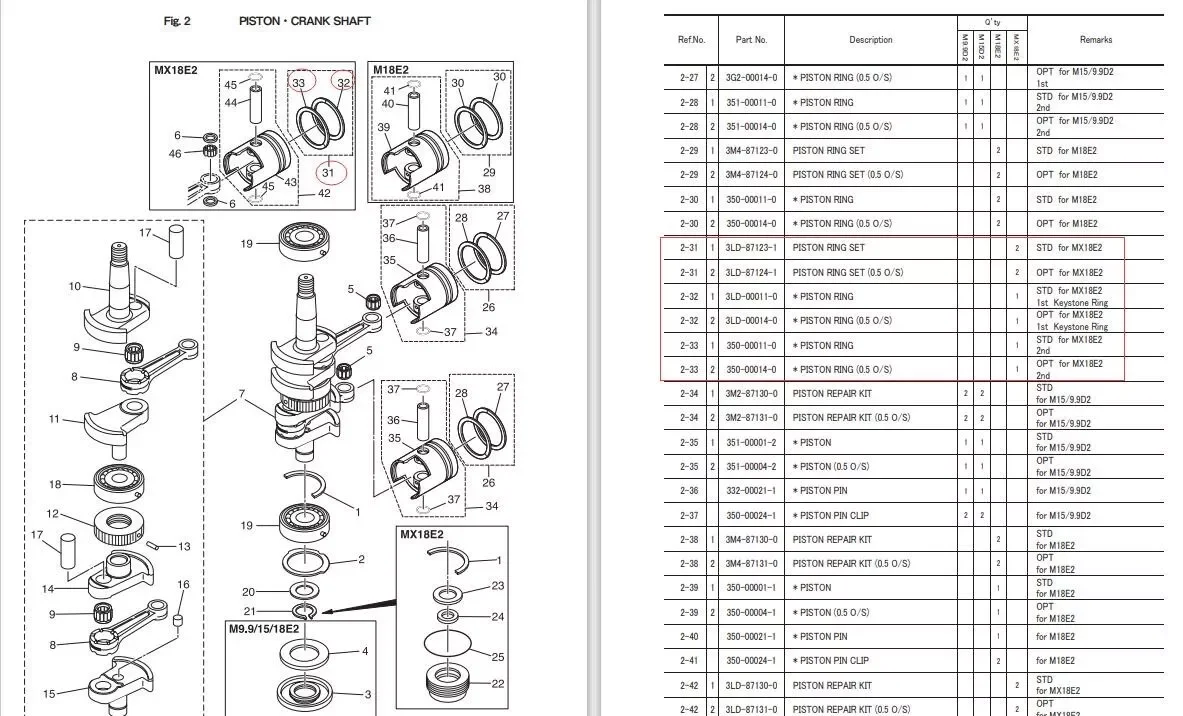 3LD-87123-0 Piston Ring Set For Tohastu 18HP MX18E2 Outboard 3LD-00011-0 2 Sets