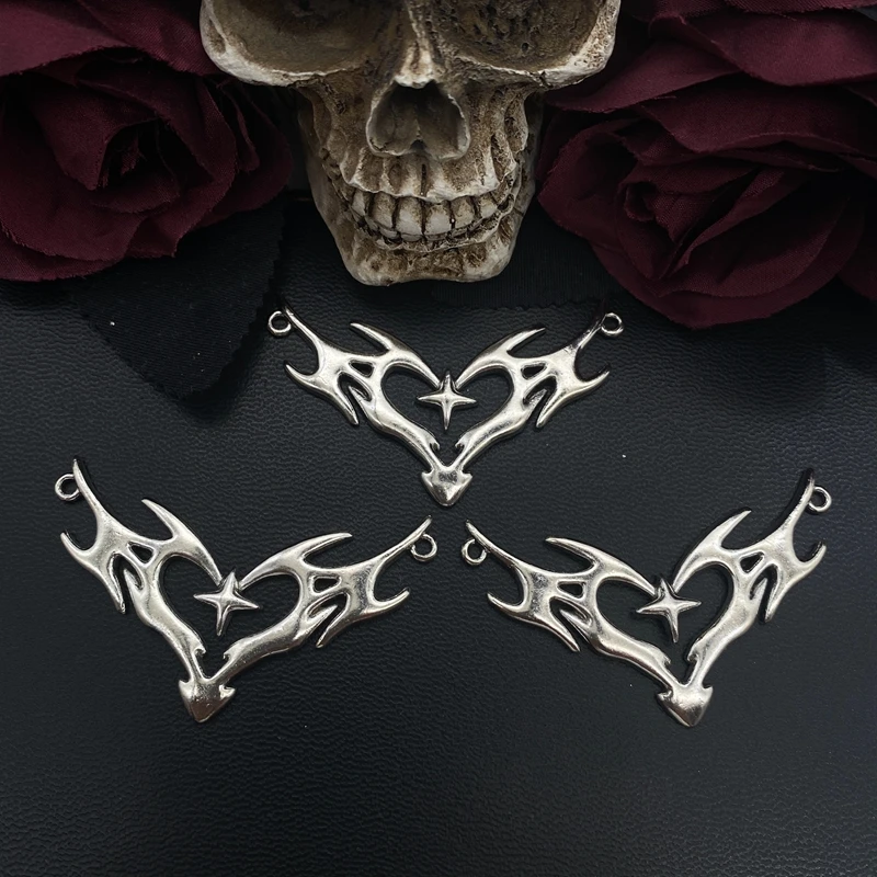 3 Stück 58*35mm Y2K Punk Herz-Verbinder-Anhänger, Tribal-Flammen-Anhänger-Verbinder für DIY-Halsketten, Schmuckherstellung, Zubehör – Detail 4