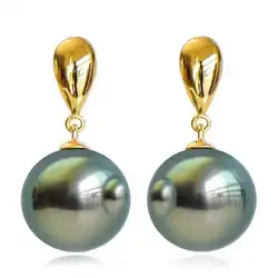16MM Peacock Blue Shell Pearl Earrings 18K Fashion Christmas Classic Women Holiday gifts Wedding  Accessories New Year