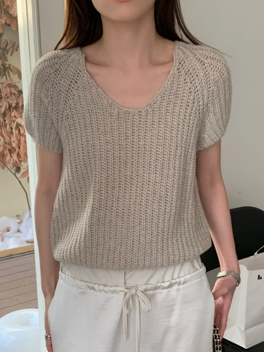 

Alien Kitty Summer Sweaters Short Sleeve Women New Loose Chic Gentle Knitted 2025 Solid OL All Match Fashion Slim New Casual