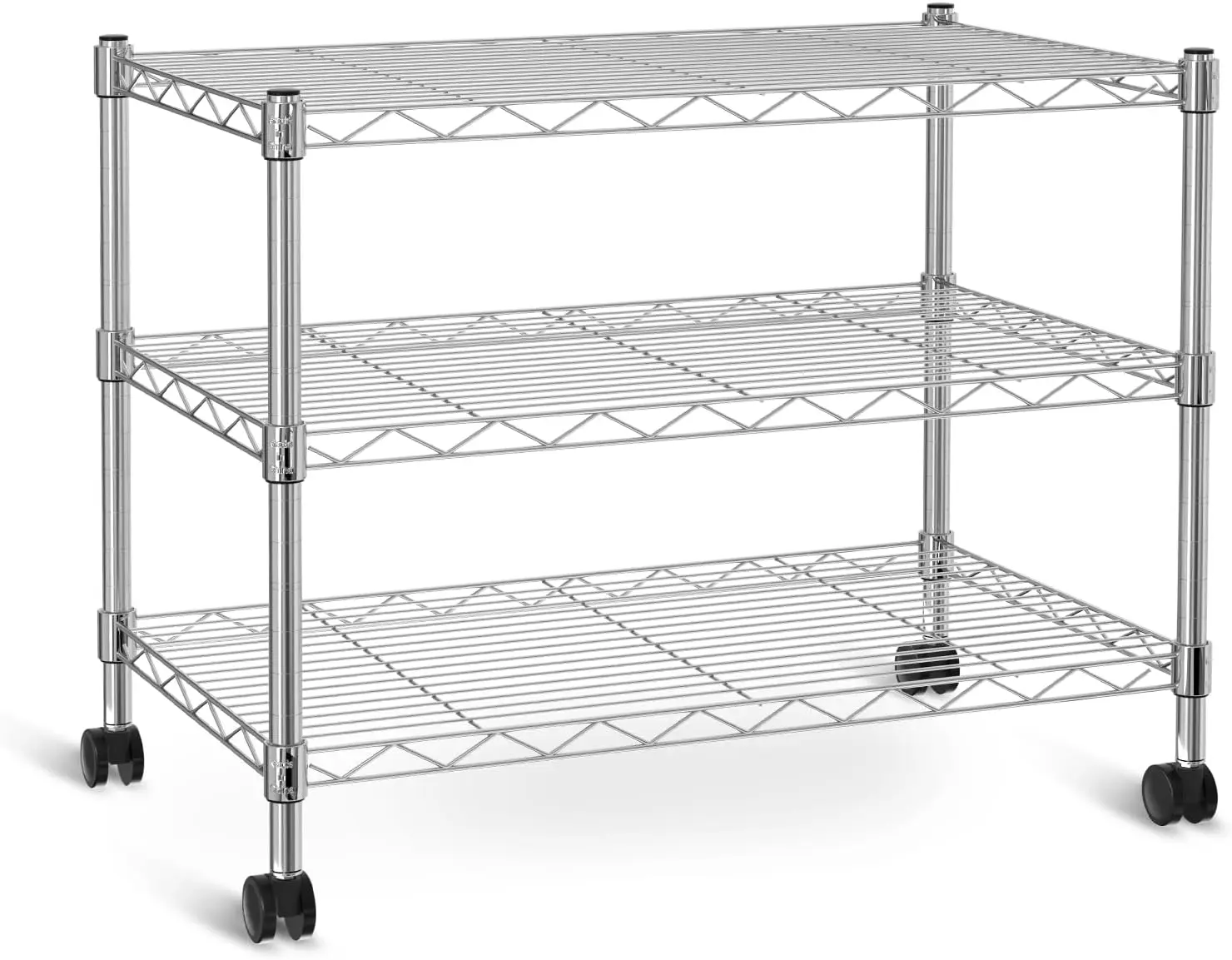

Heavy Duty 3-Tier Chrome Shelving Unit, 24"D x 14"W x 22"H, Under Desk Storage, Supports 250 lbs per Shelf