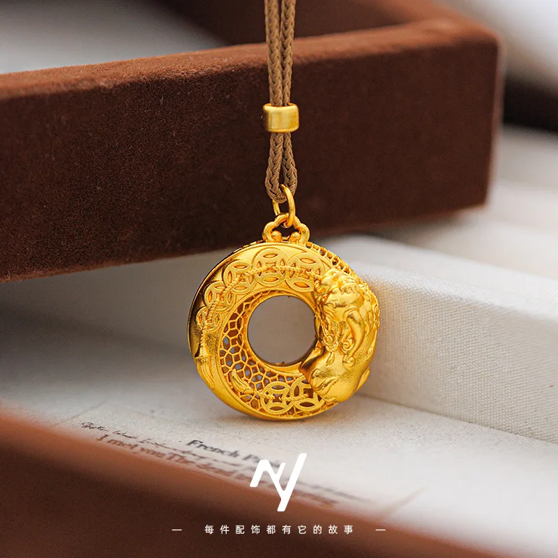 

Luxury 24K 9999 Pure Gold real gold Hollow-out silk five emperor money brave money peace buckle