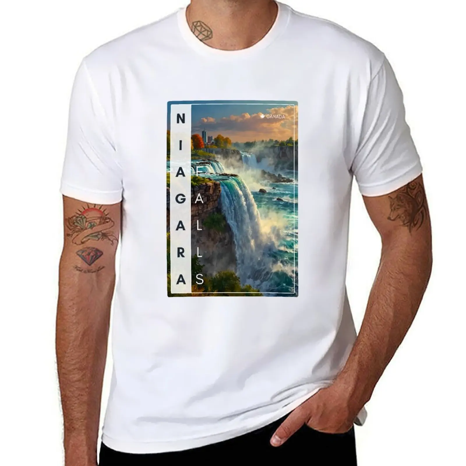 

Niagara Falls Canada Waterfall Art 1/2 T-Shirt cotton t shirts man 100% man t shirt cotton high quality T-Shirt