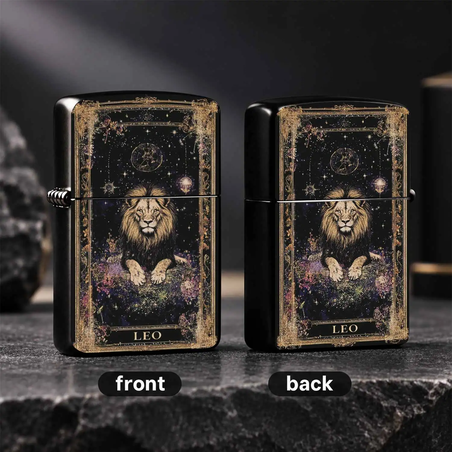 Vintage Leo Zodiac Starry Pattern Lighter, Exquisite Celestial Tarot Style Print, Multipurpose For Daily Commute Outdoor Travel Gatherings, Unique Aesthetic Zodiac Themed Present For Family Friends Astrology Lovers, Portable Delicate Stylis