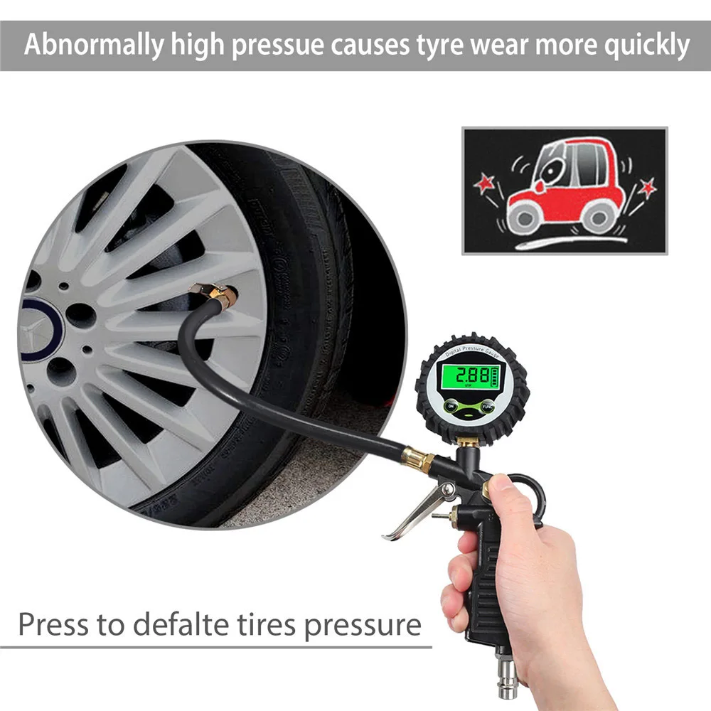 0-200Psi Tester Motorcycle Tyre Gauge With Inflator Hose Tire Pressure Monitor System Test Tools Car TPMS Accessories Universal
